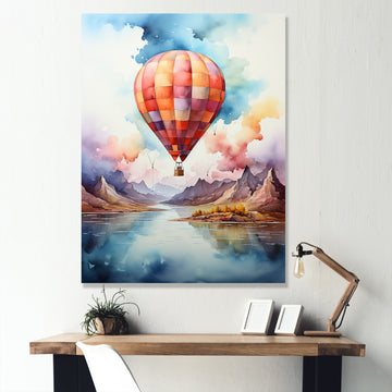 Watercolor Hot Air Balloon Mountain Wonders - Hot Air Balloon Canvas Wall Art